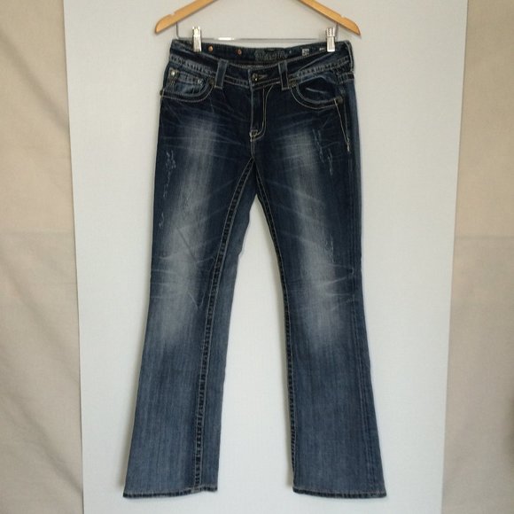 Miss Me Flower Corner Boot Jeans Sz 29 Rhinestones Sequins Medium Wash JP5636B2 - Picture 2 of 15